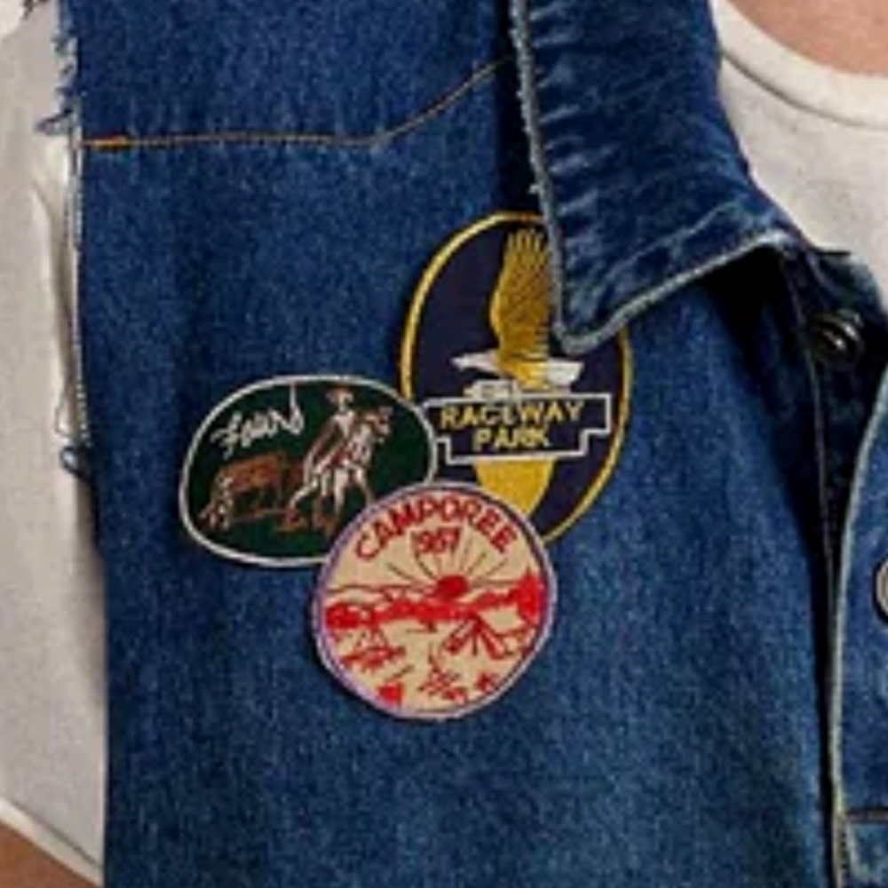 Found Raw Cut Patch Mechanic Denim Vest NWT - Picture 2 of 8